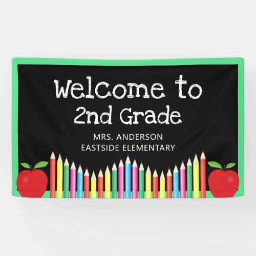 Welcome To Second Grade Apple Colored Pencils Banner