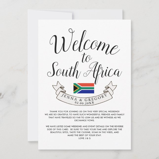 Welcome to South Africa | Destination Wedding Invitation (Front)