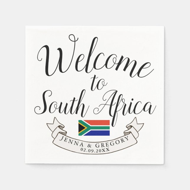 Welcome to South Africa | Destination Wedding Napkins (Front)