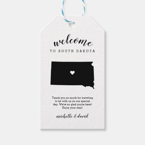 Welcome to South Dakota  Calligraphy Wedding Gift Tags