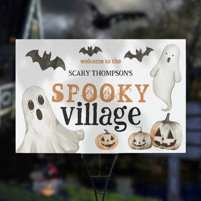 Welcome to Spooky Village Ghosts Halloween Sign (Same design is on both sides)