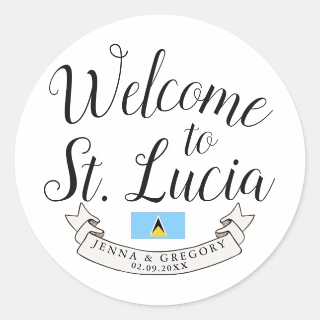 Welcome to St. Lucia | Destination Wedding Favor Classic Round Sticker (Front)