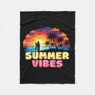 Welcome To Summer Beach Vacation Retro Sunset Palm Fleece Blanket
