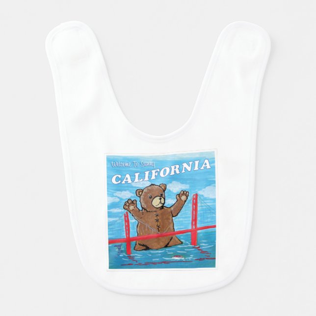 Welcome To Sunny California Giant Teddy Bear Baby Bib (Front)