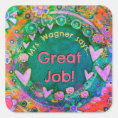 Bright Rainbow Good Work Reward Kids Classic Round Sticker, Zazzle