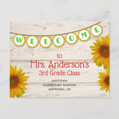 Welcome to Teacher's Class Yellow Daisies Rustic Postcard