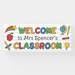 Welcome To Teacher's Classroom Colorful Doodles Banner