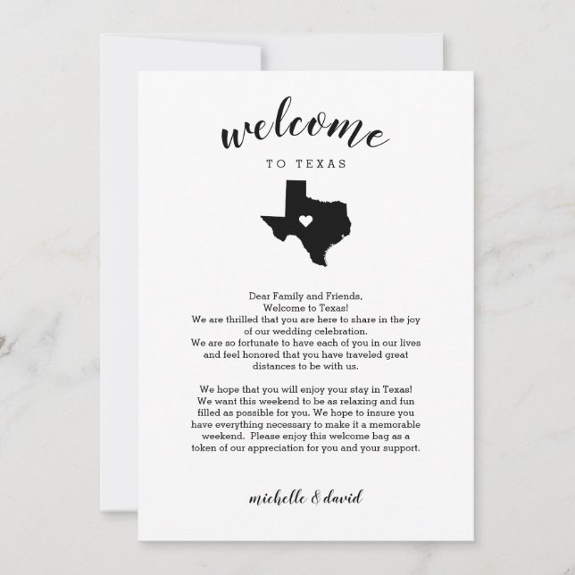 Welcome to Texas|  Wedding Letter & Itinerary (Front)