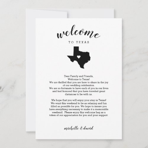 Welcome to Texas  Wedding Letter  Itinerary