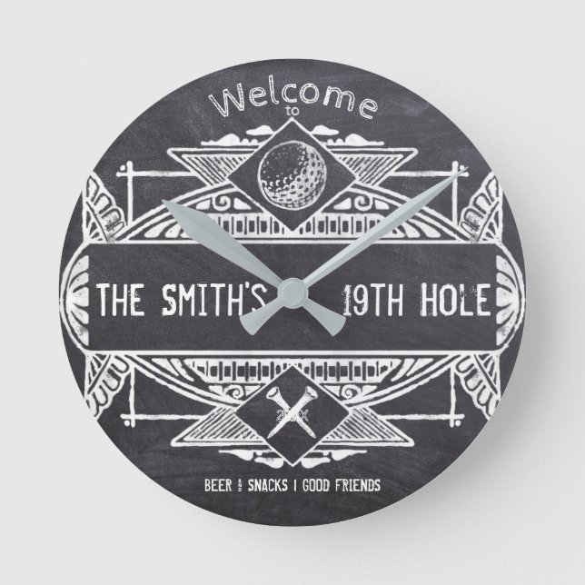 Welcome to the 19th Hole  Round Clock (Front)
