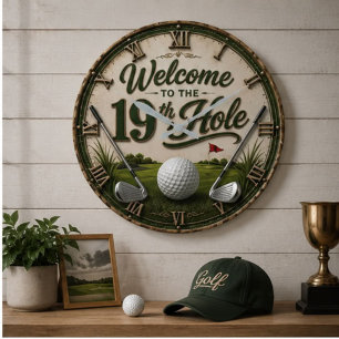 Welcome to the 19th Hole Vintage Golf Large Clock