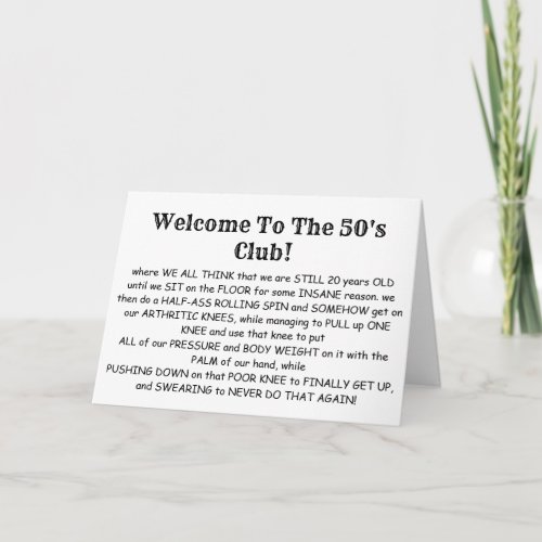 Welcome To The 50s Club Happy Birthday Card
