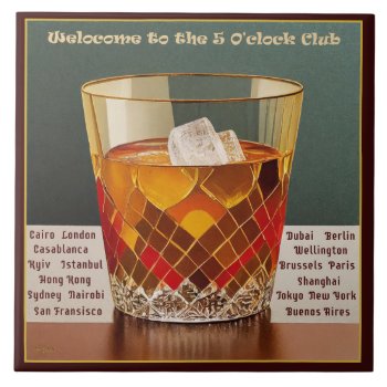 Welcome To The 5 O'clock Club Mid Century Design Ceramic Tile by leehillerloveadvice at Zazzle