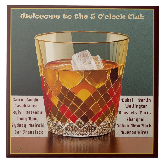 Welcome to the 5 O'clock Club Mid Century Design Ceramic Tile (Front)