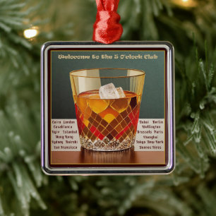 Welcome to the 5 O'clock Club Mid Century Design Metal Ornament