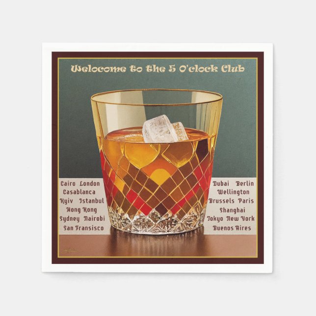 Welcome to the 5 O'clock Club Mid Century Design Napkins (Front)