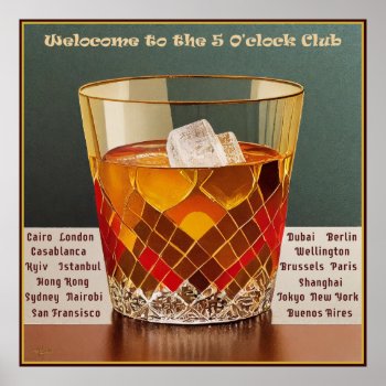 Welcome To The 5 O'clock Club Mid Century Design Poster by leehillerloveadvice at Zazzle