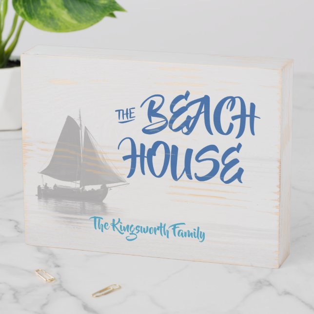 Welcome to the Beach House nautical personalized Wooden Box Sign (In Situ Horizontal)