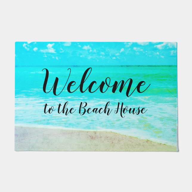 Welcome to the Beach House Ocean Black Text Doormat (Front)