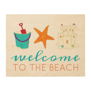 Welcome To The Beach Sandcastle Starfish Bucket Wood Wall Art