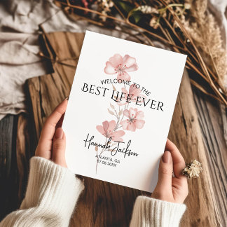 Welcome to the Best Life Ever Pink Floral Baptism Card