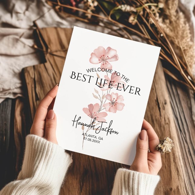 Welcome to the Best Life Ever Pink Floral Baptism Card (Creator Uploaded)