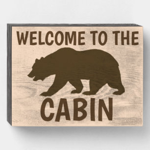 WELCOME TO THE CABIN BEAR RUSTIC Wood Box Sign
