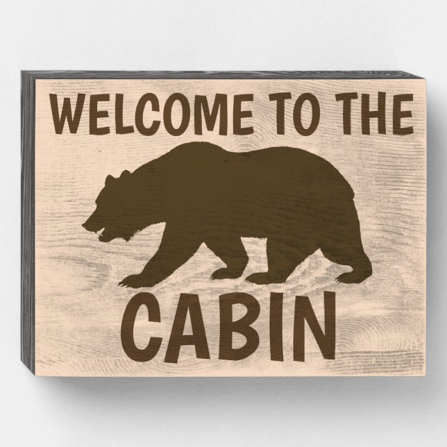 WELCOME TO THE CABIN BEAR RUSTIC Wood Box Sign (Front Horizontal)