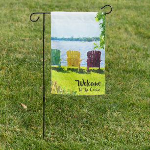 Welcome to the Cabin-Colored Adirondack Chairs Garden Flag