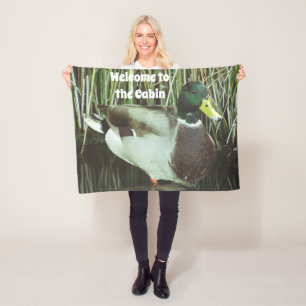 Welcome to the Cabin Mallard Duck Water Bird Fleece Blanket