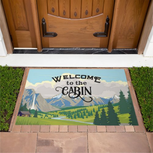 Welcome to the Cabin Mountain Scene Country Doormat