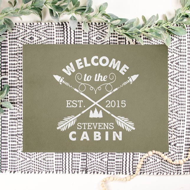 Welcome to the Cabin | Personalized Arrows Olive Doormat (Creator Uploaded)