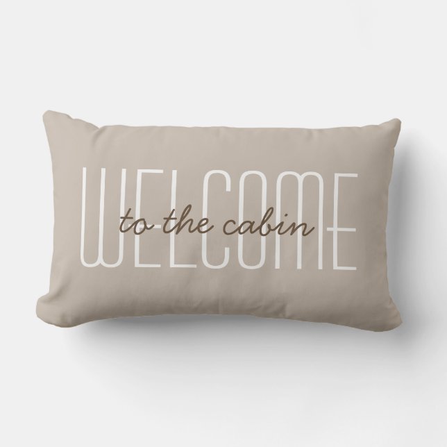 Welcome To The Cabin Quote Tan Decorative Lumbar Pillow (Front)