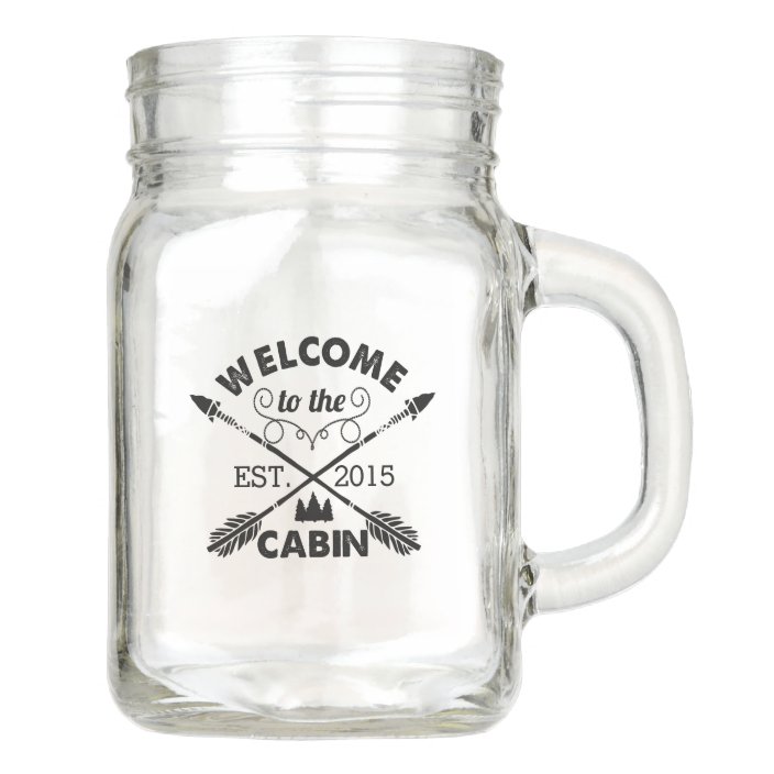 Welcome to the Cabin | Rustic Arrows & Pine Tree Mason Jar | Zazzle.com