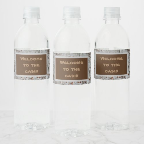 Welcome to the Cabin Rustic Tree Bark Photo Nature Water Bottle Label