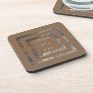 Welcome to the Cabin Rustic Woodgrain Lodge Beverage Coaster