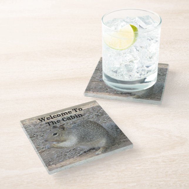 Welcome to the Cabin Squirrel Photo Animal Glass Coaster (Angled)