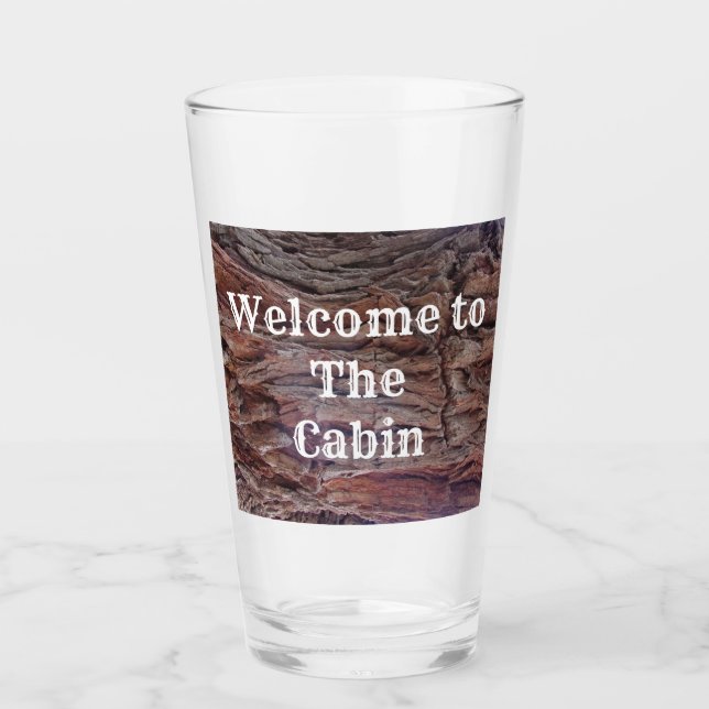 Welcome to the Cabin Tree Trunk Photo Rustic Glass (Front)