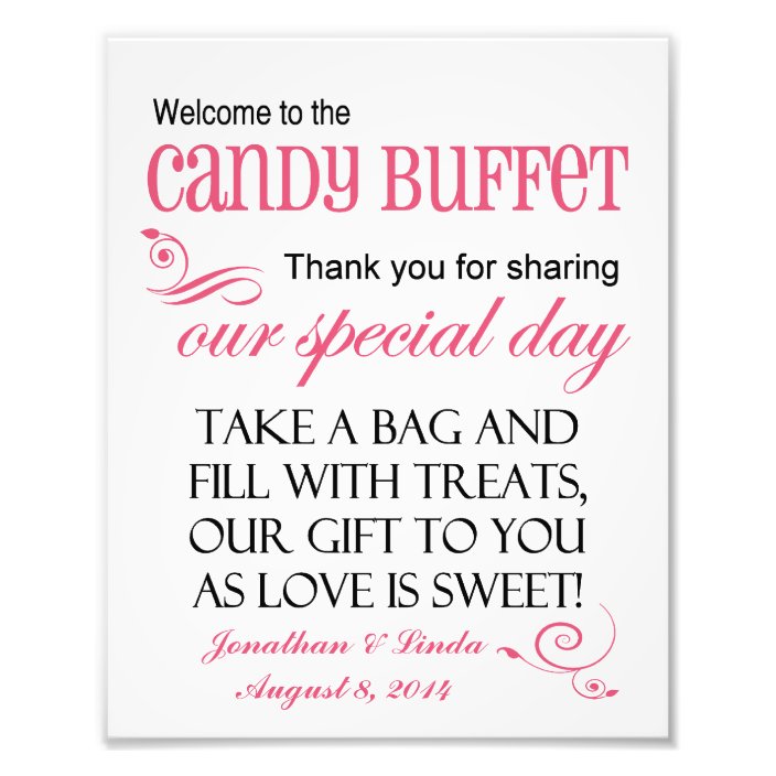 Welcome To The Candy Buffet Pink Wedding Sign Zazzle Com