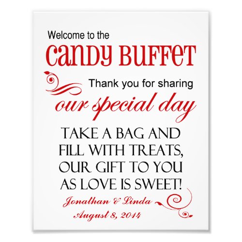 Welcome to the Candy Buffet Red Wedding Sign