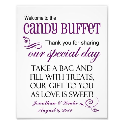 Welcome to the Candy Buffet Violet Wedding Sign