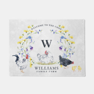 Welcome to the Chicken Coop Family Name Monogram Doormat