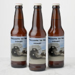 Welcome to the Coast Driftwood Pacific Ocean Photo Beer Bottle Label