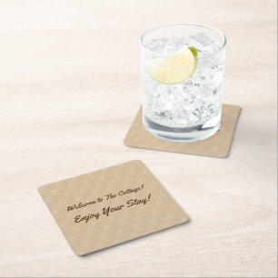 Welcome to the Cottage Guest Rental Vacation House Square Paper Coaster