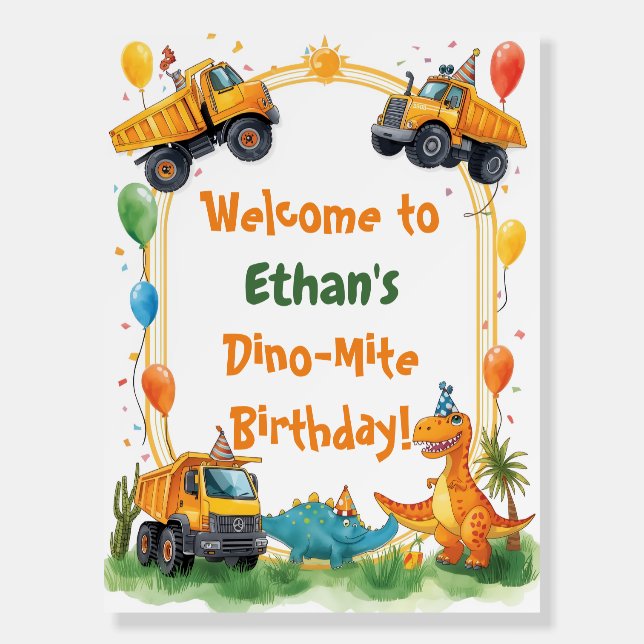 Welcome to the Dig! Construction Dinosaur Birthday Foam Board (Front)