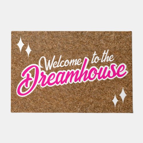 Welcome to the Dreamhouse Girly Calligraphy Brown Doormat