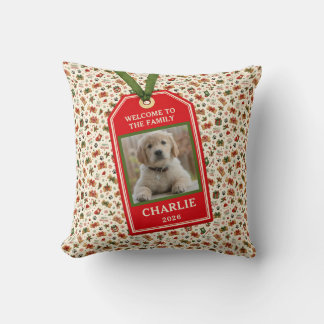 Welcome to the Family New Puppy Christmas Photo Throw Pillow