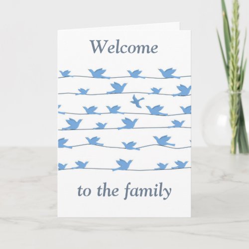 Welcome to the family silhouette of birds on wire card