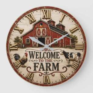 Welcome to the Farm Rustic Red Barn Farmhouse Large Clock