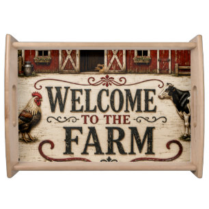 Welcome to the Farm Rustic Red Barn Farmhouse Serving Tray